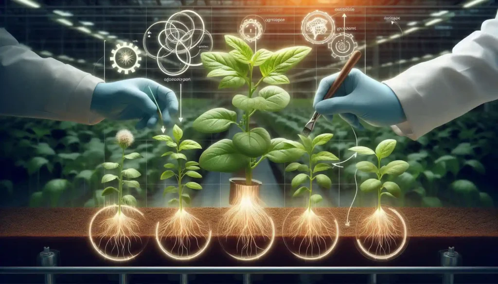 A diagram illustrating the various stages of plant growth, from seed germination to maturity, with a focus on horticultural techniques to optimize crop yield.